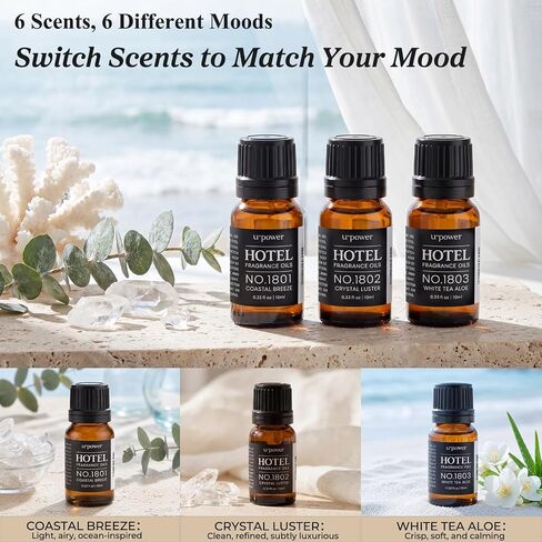 URPOWER Hotel Collection Diffuser Oil - 6 Premium Scents for Diffusers 10ml/0.34 fl oz Essential Oils Set for Diffusers for Home - Inspired by Baccarat Westin My Way Pure White Tea and Other Hotel in Saudi Arabia