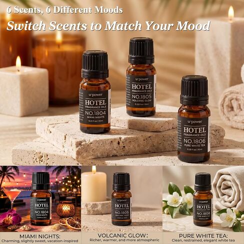 URPOWER Hotel Collection Diffuser Oil - 6 Premium Scents for Diffusers 10ml/0.34 fl oz Essential Oils Set for Diffusers for Home - Inspired by Baccarat Westin My Way Pure White Tea and Other Hotel in Saudi Arabia