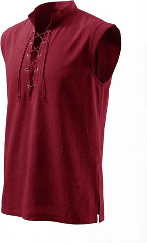 Men's Pure Cotton Tank Top Drawstring Sleeveless Shirts Medieval Viking Pirate Renaissance Costume in Kuwait
