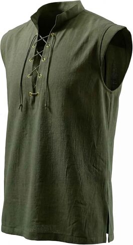 Men's Pure Cotton Tank Top Drawstring Sleeveless Shirts Medieval Viking Pirate Renaissance Costume in Saudi Arabia