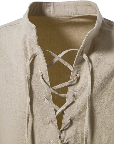 Men's Medieval Vintage Long Sleeve Lace-Up Renaissance-Shirt for Halloween Viking Pirate Cosplay in Kuwait