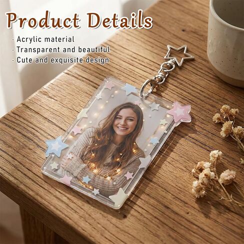 Acrylic Photocard Holder 3" Photo Card Holder Keychain Transparent Y2K Charm Holders Cute Clear Case Collectible Photocards Storage Accessories with Star Pendant for Idol Card Photos Album in Kuwait