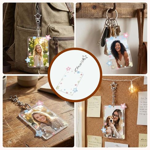 Acrylic Photocard Holder 3" Photo Card Holder Keychain Transparent Y2K Charm Holders Cute Clear Case Collectible Photocards Storage Accessories with Star Pendant for Idol Card Photos Album in Kuwait