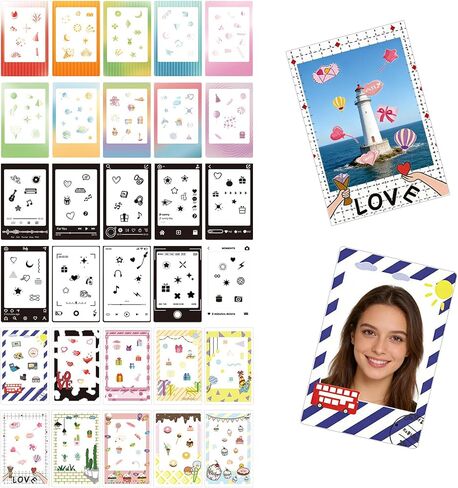 30 Pack 3 Inch Photo Border Stickers, Compatible for Fujifilm Instax Mini EVO/LiPlay/SE/12/11/9/8/7S/40/41/70/50S/90 & Polaroid – 2x3 Instant Film Frames, Self-Adhesive Mini Film Clear Stickers in Saudi Arabia