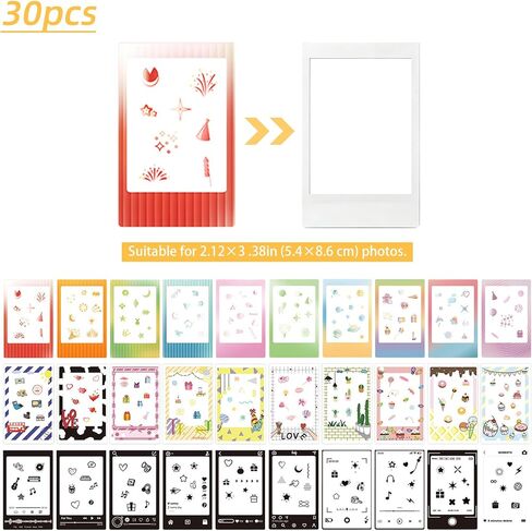 30 Pack 3 Inch Photo Border Stickers, Compatible for Fujifilm Instax Mini EVO/LiPlay/SE/12/11/9/8/7S/40/41/70/50S/90 & Polaroid – 2x3 Instant Film Frames, Self-Adhesive Mini Film Clear Stickers in Saudi Arabia