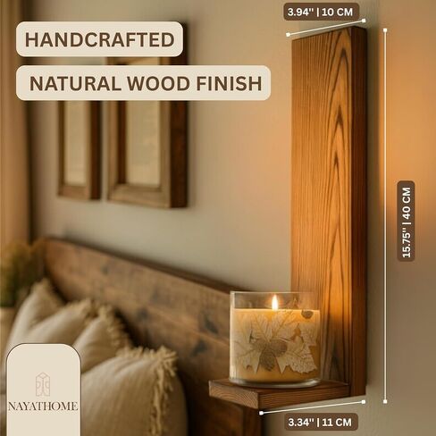 Wall Candle Sconces Set of 2, Rustic Wood Farmhouse Wall Decor, Vintage Brown Candle Holders for Living Room, Bedroom & Hallway in Kuwait