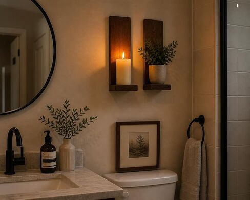 Wall Candle Sconces Set of 2, Rustic Wood Farmhouse Wall Decor, Vintage Brown Candle Holders for Living Room, Bedroom & Hallway in Kuwait