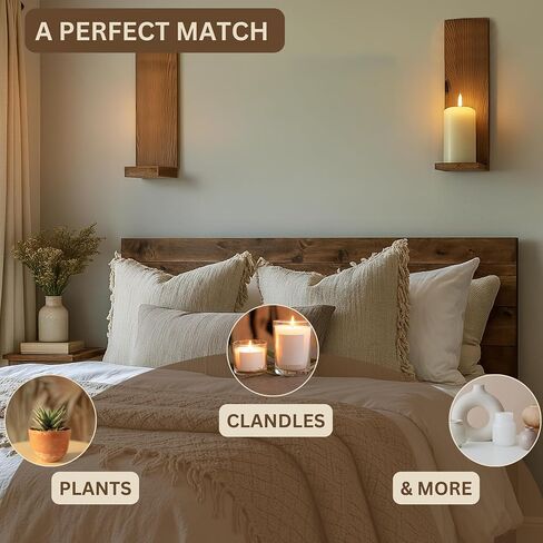 Wall Candle Sconces Set of 2, Rustic Wood Farmhouse Wall Decor, Vintage Brown Candle Holders for Living Room, Bedroom & Hallway in Kuwait