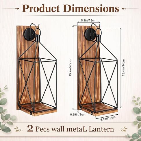 Set of 2 Wall Candle Sconces Farmhouse Wood Candle Holder Indoor Rustic Black Metal Lantern Decorations for Living Room Dining Room Entryway Porch Yard Decor in Saudi Arabia