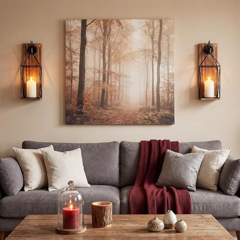 Set of 2 Wall Candle Sconces Farmhouse Wood Candle Holder Indoor Rustic Black Metal Lantern Decorations for Living Room Dining Room Entryway Porch Yard Decor in Saudi Arabia