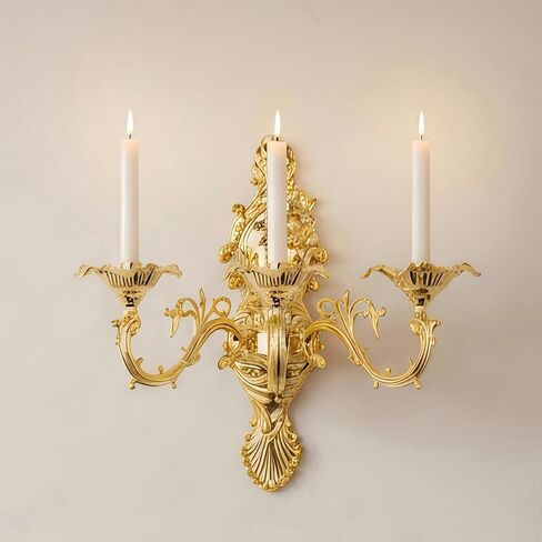 ZOOYOO Gold Wall Candle Holder,Victorian 3-Arm Metal Candelabra Sconce,Antique Iron Wall Mounted Candlestick for Living Room,Dining Room,Bedroom,Fireplace,Hallway in Kuwait