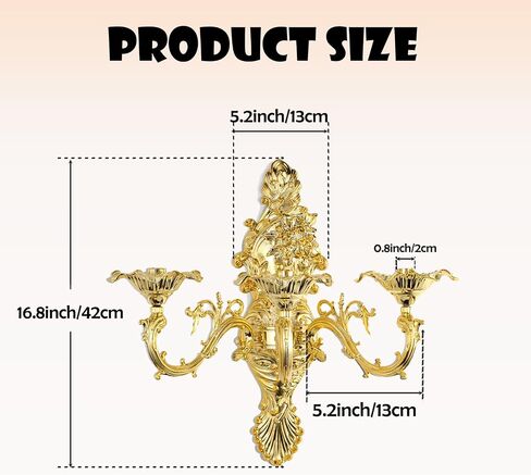 ZOOYOO Gold Wall Candle Holder,Victorian 3-Arm Metal Candelabra Sconce,Antique Iron Wall Mounted Candlestick for Living Room,Dining Room,Bedroom,Fireplace,Hallway in Kuwait