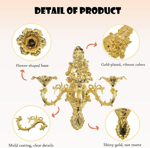 ZOOYOO Gold Wall Candle Holder,Victorian 3-Arm Metal Candelabra Sconce,Antique Iron Wall Mounted Candlestick for Living Room,Dining Room,Bedroom,Fireplace,Hallway in Kuwait