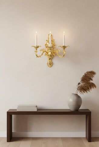 ZOOYOO Gold Wall Candle Holder,Victorian 3-Arm Metal Candelabra Sconce,Antique Iron Wall Mounted Candlestick for Living Room,Dining Room,Bedroom,Fireplace,Hallway in Kuwait