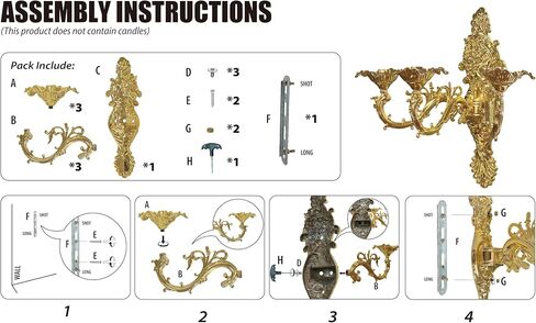 ZOOYOO Gold Wall Candle Holder,Victorian 3-Arm Metal Candelabra Sconce,Antique Iron Wall Mounted Candlestick for Living Room,Dining Room,Bedroom,Fireplace,Hallway in Kuwait