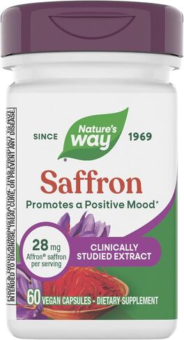 Nature's Way Saffron Capsules, Clinically Studied Affron Saffron Extract, Supports Emotional Balance and a Positive Outlook*, Reduces Fatigue and Promotes Sleep Quality*, Vegan, 60 Count in Kuwait