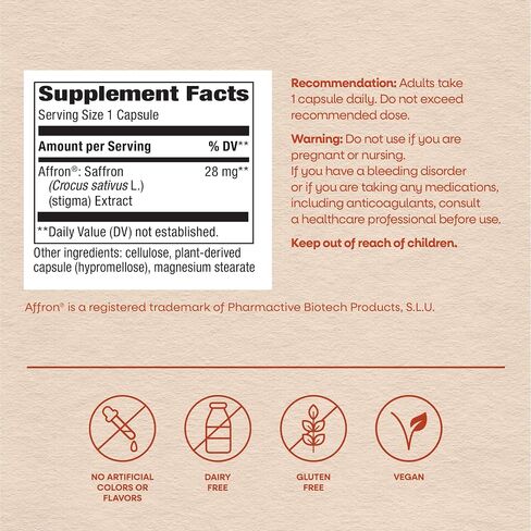 Nature's Way Saffron Capsules, Clinically Studied Affron Saffron Extract, Supports Emotional Balance and a Positive Outlook*, Reduces Fatigue and Promotes Sleep Quality*, Vegan, 60 Count in Kuwait