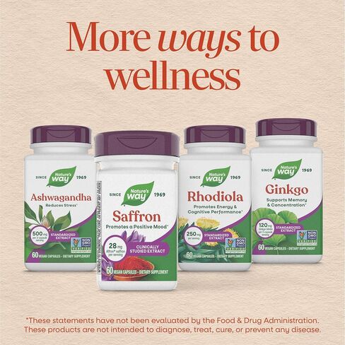 Nature's Way Saffron Capsules, Clinically Studied Affron Saffron Extract, Supports Emotional Balance and a Positive Outlook*, Reduces Fatigue and Promotes Sleep Quality*, Vegan, 60 Count in Kuwait
