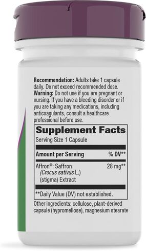 Nature's Way Saffron Capsules, Clinically Studied Affron Saffron Extract, Supports Emotional Balance and a Positive Outlook*, Reduces Fatigue and Promotes Sleep Quality*, Vegan, 60 Count in Kuwait