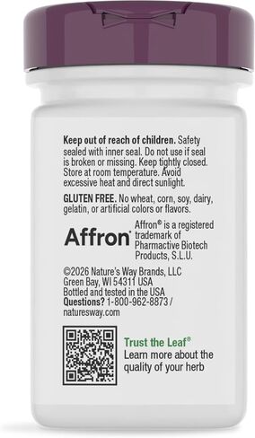 Nature's Way Saffron Capsules, Clinically Studied Affron Saffron Extract, Supports Emotional Balance and a Positive Outlook*, Reduces Fatigue and Promotes Sleep Quality*, Vegan, 60 Count in Kuwait