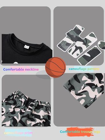 Teen Boys Clothes Camo 2 Piece Outfits Letter Printing Short Sleeve and Color Block Pants Clothing Set Size 6-12 in Kuwait