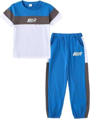 Boys' Casual Outfits College Style Graphic Letter Print T-Shirt & Long Pants Spring/Summer Clothes Set in Saudi Arabia