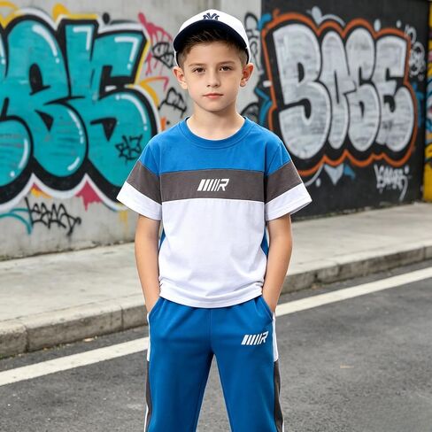 Boys' Casual Outfits College Style Graphic Letter Print T-Shirt & Long Pants Spring/Summer Clothes Set in Saudi Arabia