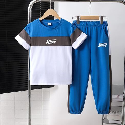 Boys' Casual Outfits College Style Graphic Letter Print T-Shirt & Long Pants Spring/Summer Clothes Set in Saudi Arabia