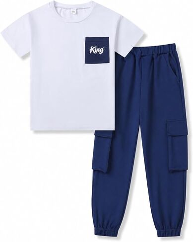 KIDLAGA Boys Clothes Two Piece Short Sleeves T-Shirt & Fashion Pants Spring Outfits Summer Clothes Sets Size 6-12 Years in Saudi Arabia