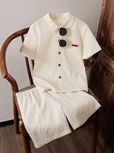 Boys' Spring/Summer Casual Comfort Set, Button Up cardigan and Elastic Waist Shorts, Two Piece Set Design in Kuwait