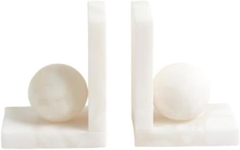 Bookend Support Marble Book Ends for Shelves, Decorative Bookends for Heavy Books, Unique Mid Century White Bookends in Kuwait
