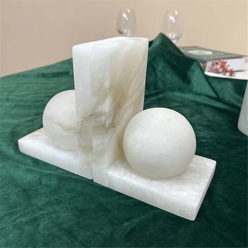Bookend Support Marble Book Ends for Shelves, Decorative Bookends for Heavy Books, Unique Mid Century White Bookends in Kuwait