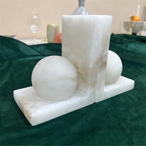 Bookend Support Marble Book Ends for Shelves, Decorative Bookends for Heavy Books, Unique Mid Century White Bookends in Kuwait