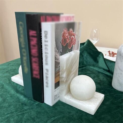 Bookend Support Marble Book Ends for Shelves, Decorative Bookends for Heavy Books, Unique Mid Century White Bookends in Kuwait