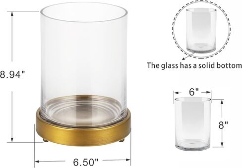 6" Wide Glass Hurricane Candle Holders and Glass Vase with Minimalism Metal Base in Antique Brass, Handmade and Sturdy Glass, Pillars, Flower Arrangement, Centerpiece, Dining Table, Console, Mantel in Saudi Arabia
