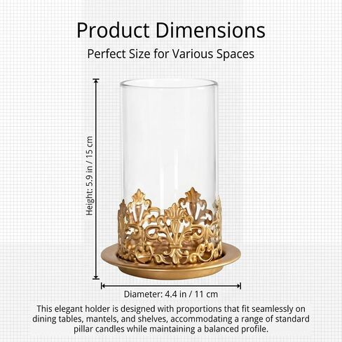 Vintage Hurricane Candle Holders Set of 2 – Gold Metal & Clear Glass Pillar Candle Holder Lanterns for Home Decor, Gothic Table Centerpiece, Wedding & Holiday Ambiance in Saudi Arabia