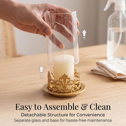 Vintage Hurricane Candle Holders Set of 2 – Gold Metal & Clear Glass Pillar Candle Holder Lanterns for Home Decor, Gothic Table Centerpiece, Wedding & Holiday Ambiance in Saudi Arabia