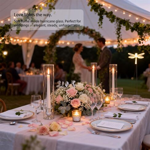 Glass Hurricane Candle Holders – 10 Clear Cylinder Covers & 10 Pillar Candle Bases, 2.6" D x 11.8" H Windproof Candle Holders for Wedding Centerpieces in Saudi Arabia