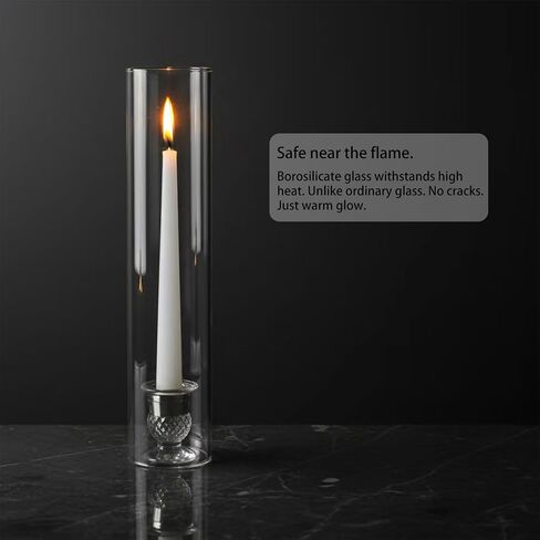 Glass Hurricane Candle Holders – 10 Clear Cylinder Covers & 10 Pillar Candle Bases, 2.6" D x 11.8" H Windproof Candle Holders for Wedding Centerpieces in Saudi Arabia
