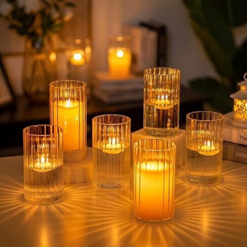 Hewory Glass Hurricane Candle Holder Set of 12, Clear Glass Candle Holders for Pillar Candles Floating Candles, 6 inch Glass Cylinder Hurricane Vases for Centerpieces Wedding Christmas Home Decor in Kuwait