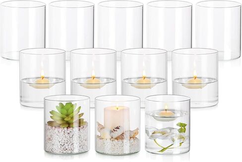 Hewory Glass Hurricane Candle Holder Set of 12, Clear Glass Candle Holders for Pillar Candles Floating Candles, 6 inch Glass Cylinder Hurricane Vases for Centerpieces Wedding Christmas Home Decor in Kuwait