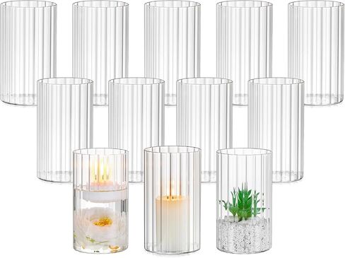 Hewory Glass Hurricane Candle Holder Set of 12, Clear Glass Candle Holders for Pillar Candles Floating Candles, 6 inch Glass Cylinder Hurricane Vases for Centerpieces Wedding Christmas Home Decor in Kuwait