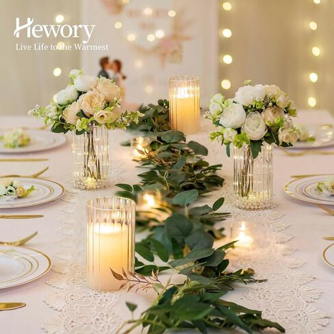 Hewory Glass Hurricane Candle Holder Set of 12, Clear Glass Candle Holders for Pillar Candles Floating Candles, 6 inch Glass Cylinder Hurricane Vases for Centerpieces Wedding Christmas Home Decor in Kuwait