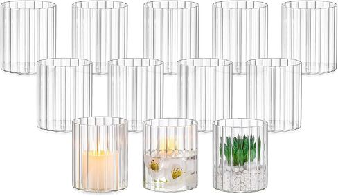 Hewory Glass Hurricane Candle Holder Set of 12, Clear Glass Candle Holders for Pillar Candles Floating Candles, 6 inch Glass Cylinder Hurricane Vases for Centerpieces Wedding Christmas Home Decor in Kuwait