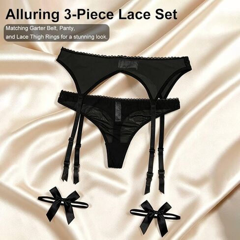 Lace Garter Belt Thong Set for Women Sexy Mesh thong and Leg Ring in Kuwait