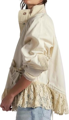 Womens Lace Trim Utility Jacket Lightweight Relaxed Casual Coat with Snap Closure for Summer Spring Fall in Saudi Arabia
