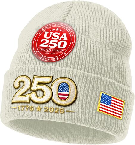 USA 250th Anniversary Beanie Hat 1776–2026, 3D Embroidered Knit Cap with American Flag, One Size Fits All in Saudi Arabia