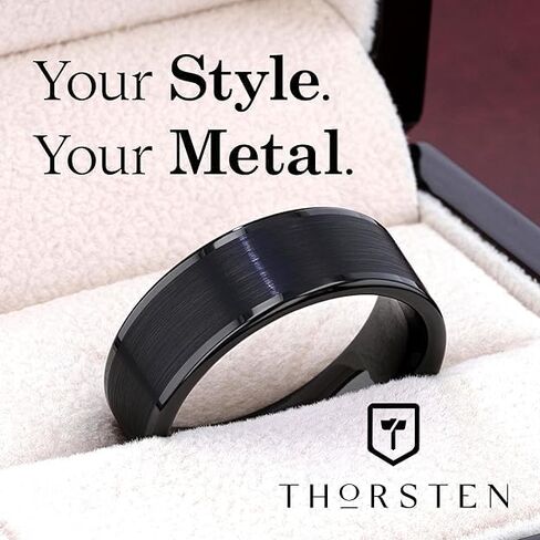 Thorsten Vulcan Black Tungsten Carbide Men’s Wedding Ring – Flat Matte Brushed Finish with Polished Edges – Comfort Fit Wedding Band – Durable and Stylish Ring for Him with FREE Silicone Ring in Saudi Arabia