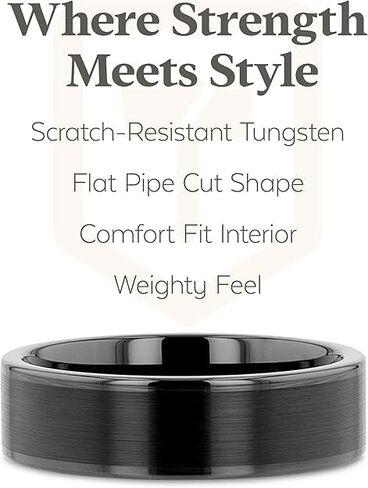 Thorsten Vulcan Black Tungsten Carbide Men’s Wedding Ring – Flat Matte Brushed Finish with Polished Edges – Comfort Fit Wedding Band – Durable and Stylish Ring for Him with FREE Silicone Ring in Saudi Arabia