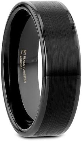 Thorsten Vulcan Black Tungsten Carbide Men’s Wedding Ring – Flat Matte Brushed Finish with Polished Edges – Comfort Fit Wedding Band – Durable and Stylish Ring for Him with FREE Silicone Ring in Saudi Arabia